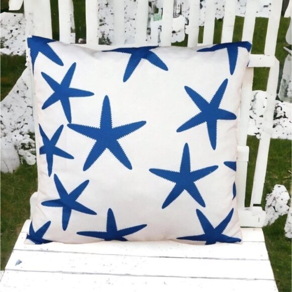 Coastal Starfish Pillow Cover Beach Nautical Square Blue White 17. 7 X 17.7 in - Picture 9 of 15